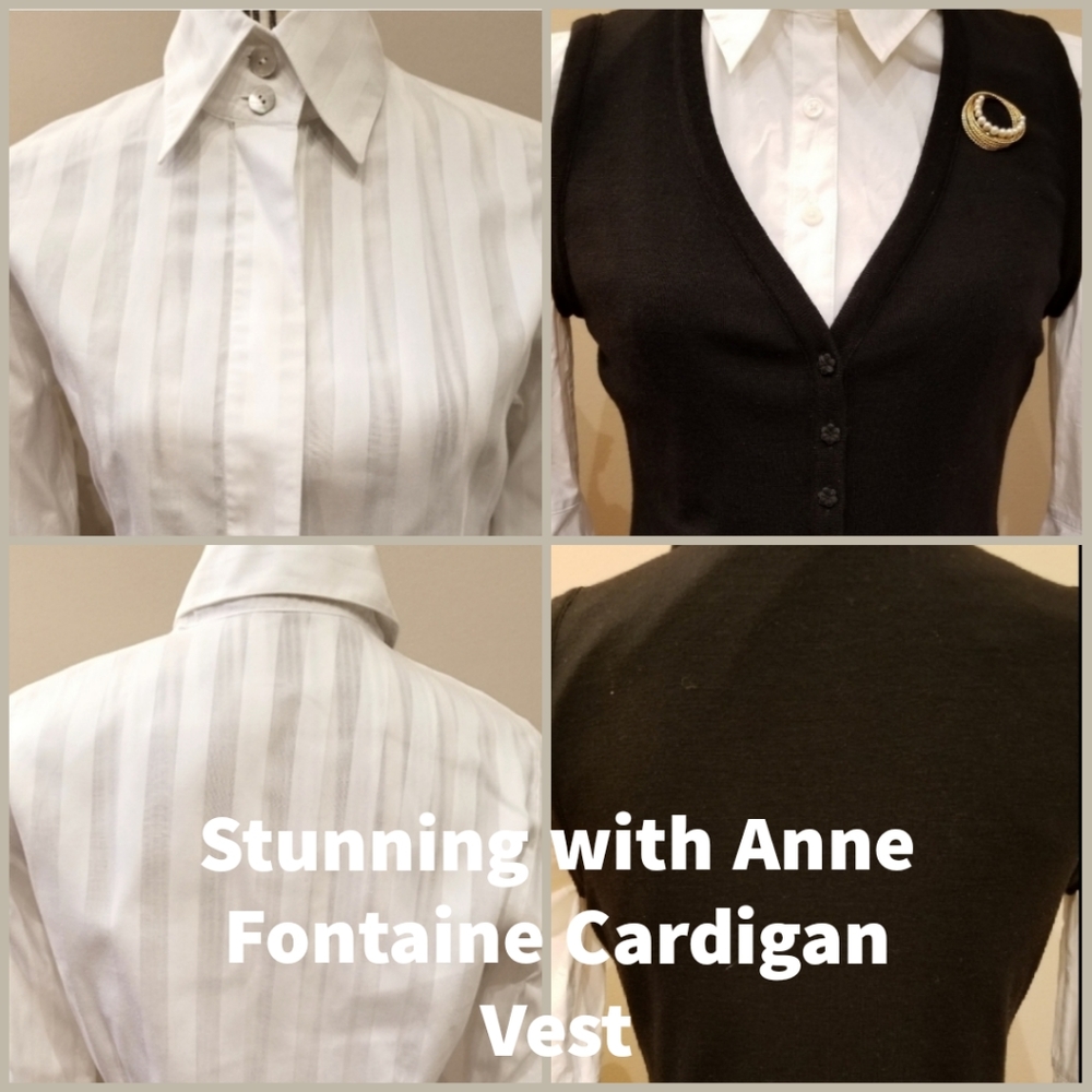 Anne Fontaine Classic White Alternating White Stripe Hidden Button Down Shirt - Picture 7 of 14